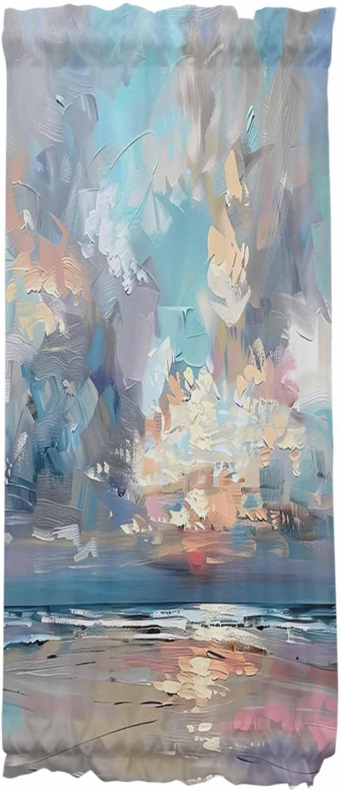 French Door Curtain Panel for Front Door, Oil Painting Blue Gray Summer Beach Abstract Slidelight Door Curtains with Tieback Light Filtering Privacy Panels for Doorway Entryway 25"x 40"
