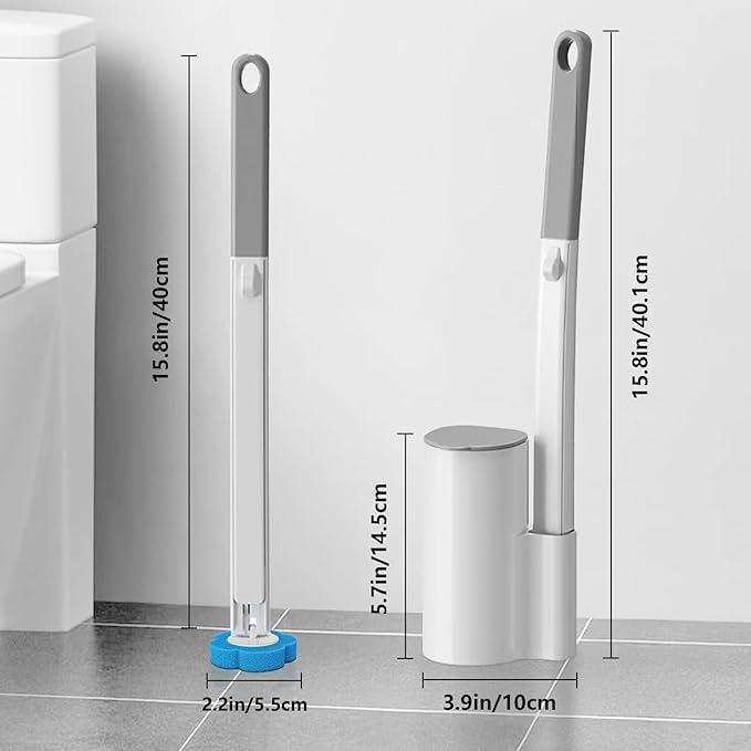 Disposable Toilet Brush with No-Touch System, Toilet Cleaning Wand Kit Includes 56 Refill Heads & Wall Mount Holder, Built-in Detergent, Hygienic Bathroom Cleaning Tool for Toilet Sink Shower