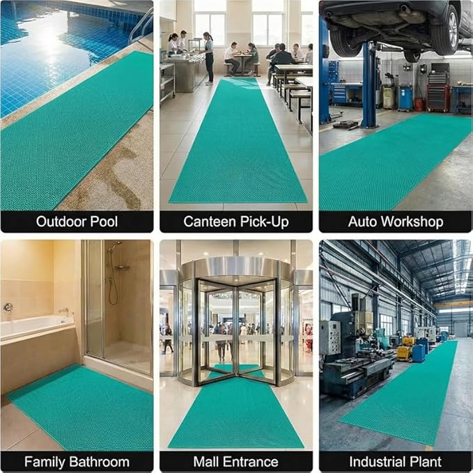 Non Slip Drainage Mats PVC Pool Floor Mat 0.23'' Thick Outdoor Indoor Parking Space Mat for Bathroom Garage Basement Backyard Commercial Kitchen 3x88Ft, Green