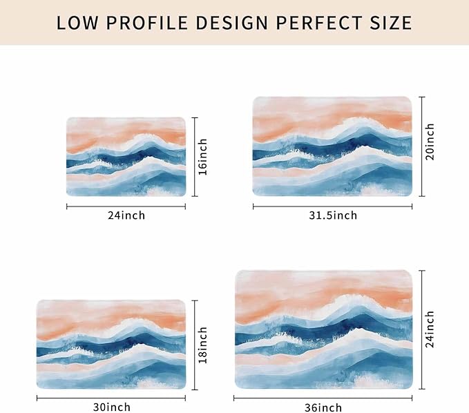 Abstract Waves Doormat Gradient Orange Blue Spray Non Slip Low Profile Rubber Door Mat Washable Absorbent Indoor Front Door Mat Entryway Rug Entrance Carpet 20x31.5 Inch