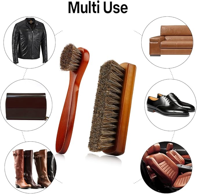 Shoe Brush, Shoe Cleaning Brush, 2 Pieces Horsehair Shoe Brush, Boot Brush, Horse Hair Brush for Leather, Shoe Brushes for Cleaning, Leather Shoes Boot Cleaning Brush Care Clean Dauber Applicators