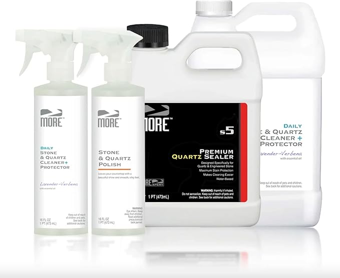 MORE - Quartz Countertop Cleaning, Sealing & Protection Kit - Shine & Stain Protection - Water-Based Formulas - Lavender-Verbena - Large