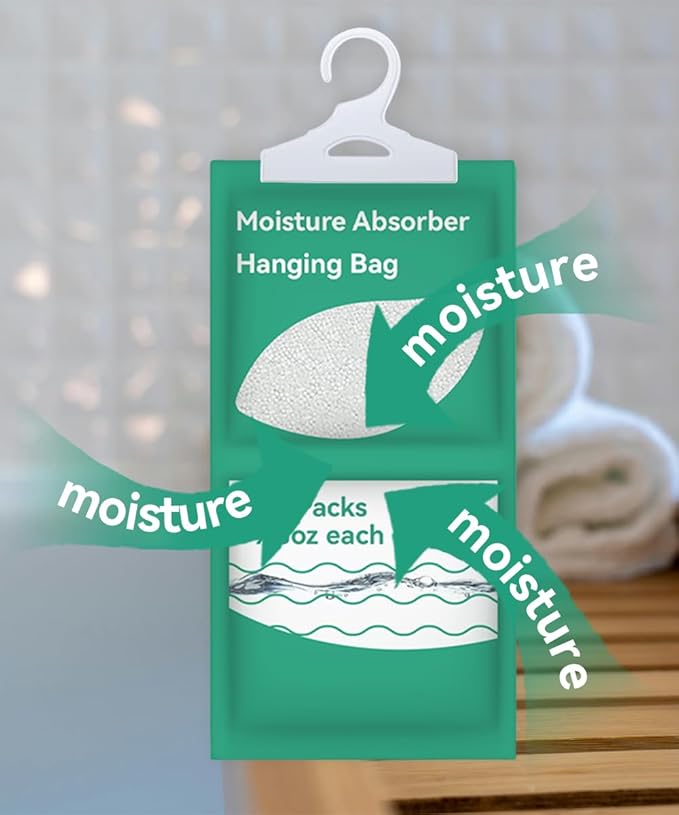 Moisture Absorbers Packets, Fragrance Free (12 Pack), Humidity Packs, Hanging Closet Dehumidifier Bags, Moisture Absorb 9.8OZ Hanging Bags for Bedroom, Kitchen, Basement, Storeroom, Study