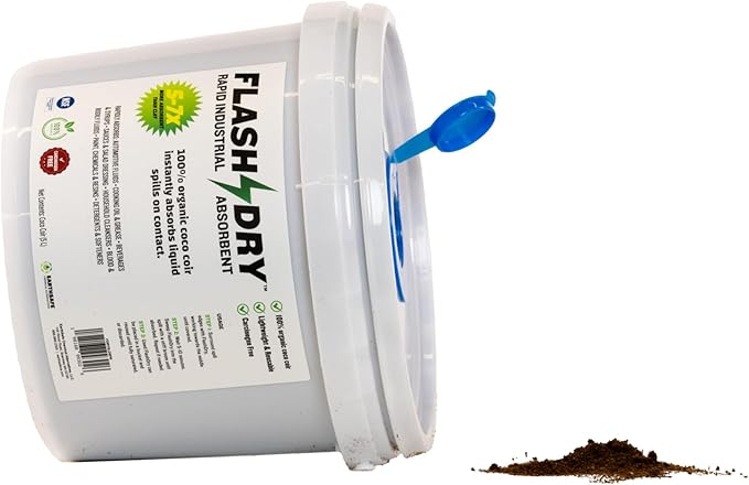 FlashDry Super Spill Absorbent, 5L Bucket with Dispenser Lid, 100% Organic Coco Coir, Landfill Safe, OSHA Approved, Ideal for Absorbing Oil, Paint, Grease in Garages, Kitchens, Janitor Kits