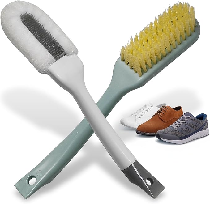 Shoe Cleaning Brush Set of 2 - Soft Bristle Shoes Scrubber with Handle, Shoes Scrubbing Brush for White Sneaker, Leather, Canvas, Knit, Fabric Suede Cleaning Brushes for Hat, Bag and More