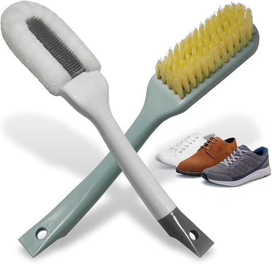 Shoe Cleaning Brush Set of 2 - Soft Bristle Shoes Scrubber with Handle, Shoes Scrubbing Brush for White Sneaker, Leather, Canvas, Knit, Fabric Suede Cleaning Brushes for Hat, Bag and More