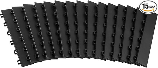 VEVOR Female Garage Floors Transition Edge Kit, 15 PCS Sturdy PP Interlocking Modular Garage Floor Edging Slip-Resistant, Easy Assembly Compatible Only with VEVOR Upgraded 6-Lock Garage Mats, Black