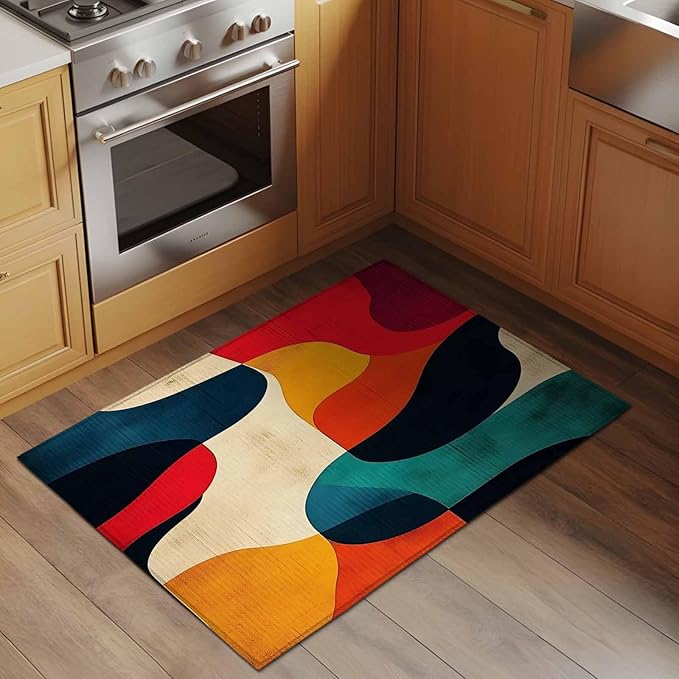 Abstract Art Entryway Rug 2'x3', Impressionist Red Blue Color Block Small Area Rug Non-Slip Front Door Mat Washable Floor Carpet for Indoor Entrance Kitchen Bathroom