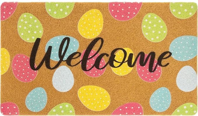 Cute Easter Eggs Door Mat Outdoor Entrance Non Slip Backing Colorful Welcome Doormat Outdoor Indoor uses Home Décor 20x32 inch Happy Easter