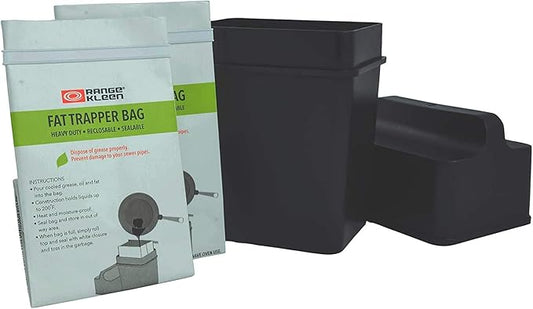 Range Kleen Grease Container for Kitchen – “600-02 Trap the Grease” Grease Keeper System w/ 2 Fat Trapper Refill Bags + Kitchen Grease Container