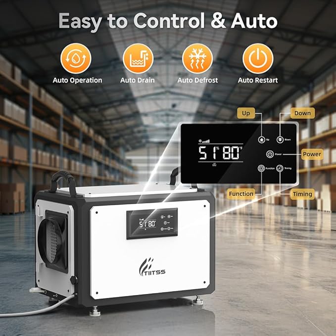 Commercial Dehumidifier 120 Pint with Drain Hose for Crawl Spaces, Industrial, Basements, Garages, Dehumidifier with Pump, Portable, Compact, Large Capacity, Auto Defrost, Memory Restart