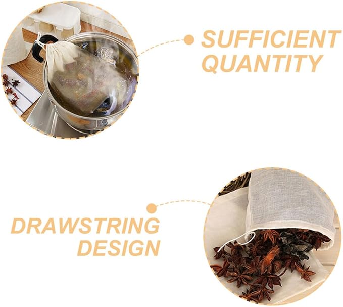 Generic 20pcs Reusable Cotton Muslin Drawstring Tea Bags 10x15cm Stew Seasoning Soup Filter Bags for Cooking, Botanical and Flavor Infuser Sachets, Natural Kitchen Filter Pouches