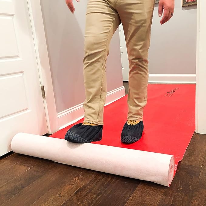 ShuBee® BeeArmor® Red Temporary Surface Protection – Impact Resistant, Slip-Resistant Tacky Backing, Multi-Surface Floor Protector for Construction, Remodeling & Painting, 39” x 100’ (325 Sq Ft)