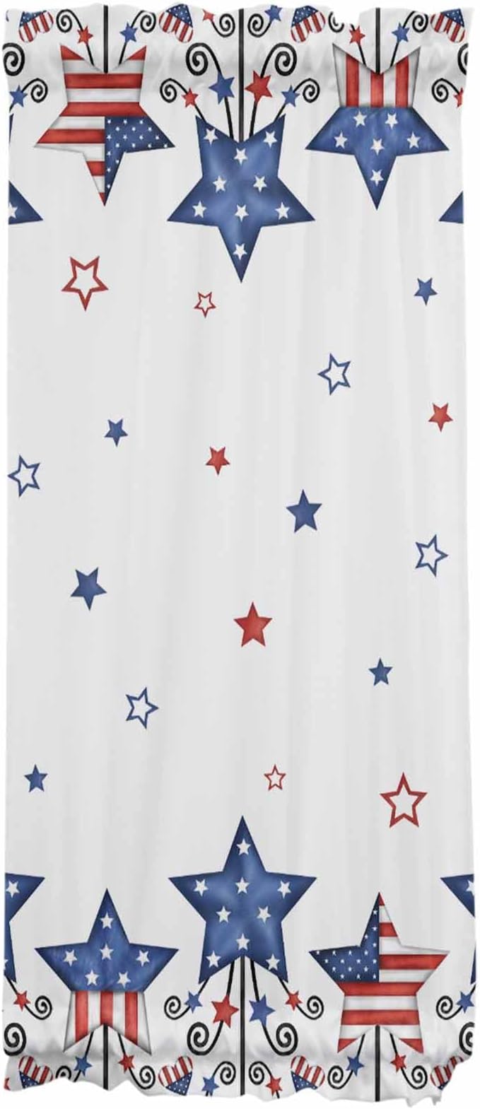 French Door Curtain Panel for Front Door, 4th of July Red Blue Stars American Flag Theme Slidelight Door Curtains with Tieback Light Filtering Privacy Panels for Doorway Entryway 25"x 40"