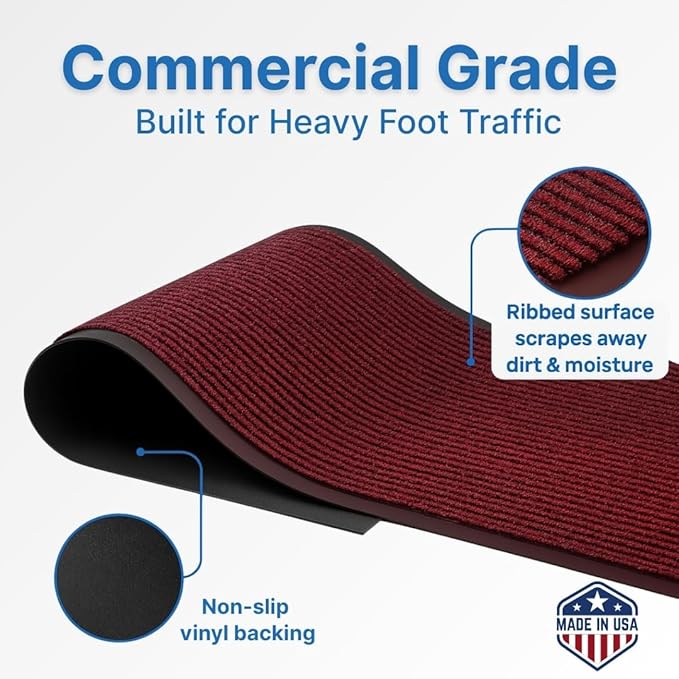 Consolidated Plastics Brush Dry Mat - Made in USA, Heavy-Duty Commercial DoorRug for Indoor/Outdoor Entryways, Non-Slip Backing for High-Traffic Areas (4' W x 6' L, Red)