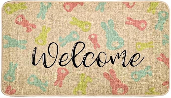 Bunny Easter Door Mats Outside Entry Spring Floor Decor Welcome Indoor Outdoor Farmhouse Home Rugs Soft Low Profile Doormat 16x24 Inch