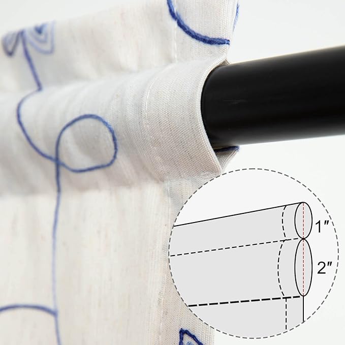 VOGOL French Door Curtains, Rod Pocket Light Filtering Curtains for Doors with Glass Window, Blue Foral Embroidery Design for Kitchen Patio Doors, 25 x 72 Inches, 1 Panel