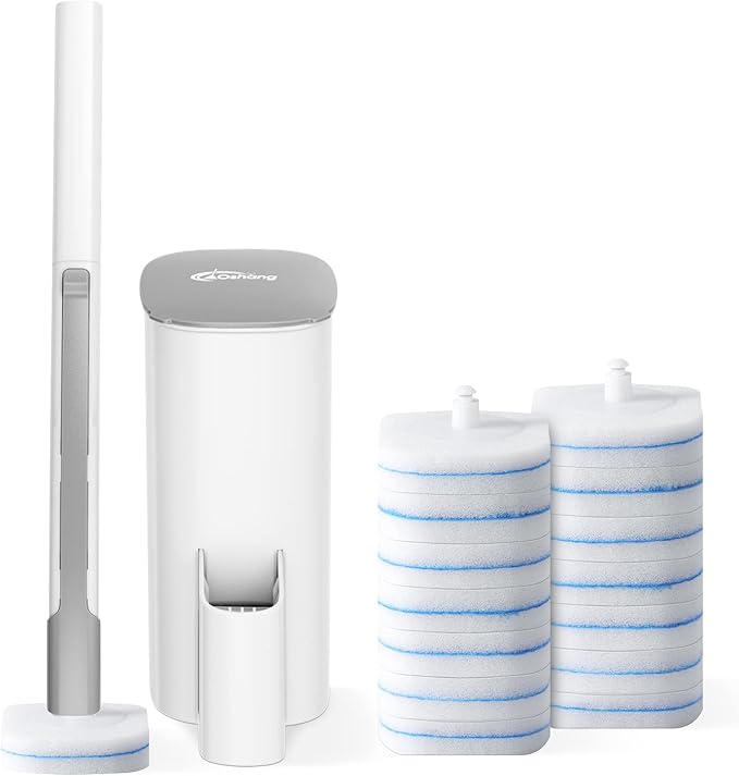 oshang Disposable Toilet Brush - Toilet Bowl Cleaner, Toilet Cleaning Supplies, Toilet Brush with Holder, 14 Refills for Deep Cleaning and Hygienic Bathroom Maintenance