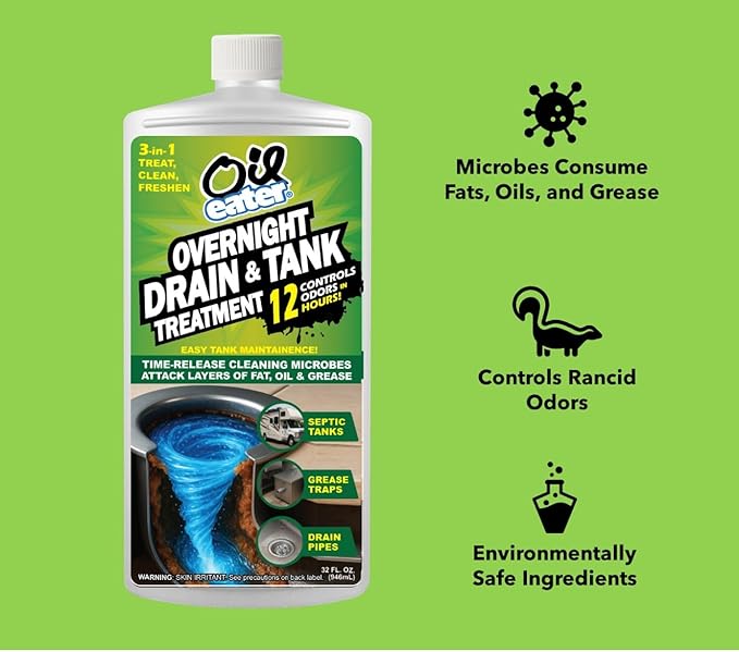 Oil Eater Drain & Tank 3-in-1 Treatment for Grease Traps, Septic Tanks, Drains, 32oz