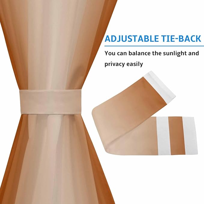 French Door Curtain Panel for Front Door, Dark Orange Gradient Slidelight Door Curtains with Tieback Light Filtering Privacy Panels for Doorway Entryway 25"x 40"
