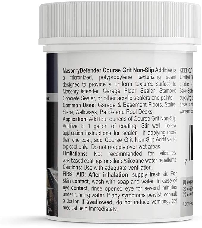 MasonryDefender Anti Slip Additive Coarse Grit - Non Slip Floor Grip for Acrylic Sealers - 4 oz.