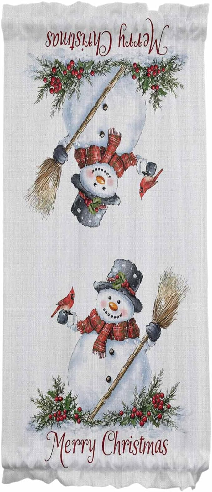 Christmas French Door Curtain Panel for Front Door, Retro Gray Snowman Cardinal Bird Merry Christmas Slidelight Door Curtains with Tieback Light Filtering Privacy Panels for Doorway Entryway 25"x 40"