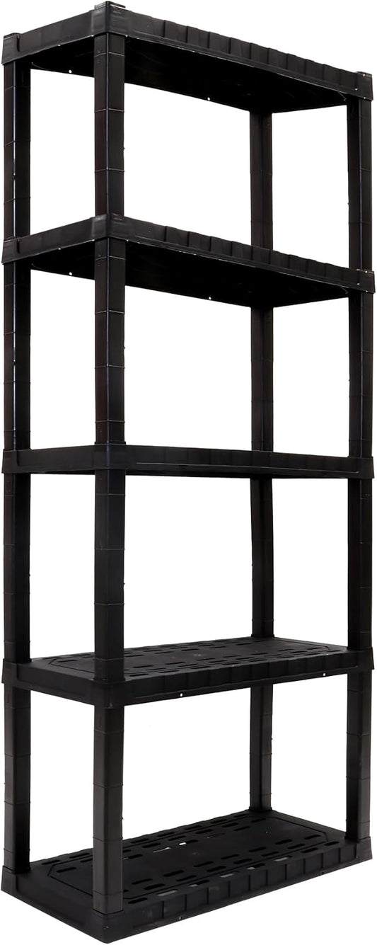 Oskar Heavy Duty Plastic Storage Shelves- for Garage, Kitchen, Bathroom Basement Kids Room, Stackable 5-Tier Black, Organizer Rack for Books Shoes, Toys, Pantry, Cleaning and Closet Organization
