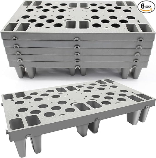 6pcs Gray Plastic Pallets, Lightweight Nestable Polyethylene Pallets, Moisture-Proof Floor Pallets, Mini Spliceable Plastic pallets for Basement Storage Kitchen Garages L 19.7" x W 11.8"x H 3.9"