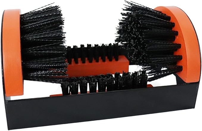 Zeluga 26-387 Portable Hardwood Construction and Metal Frame Boot Scraper and Scrubber, Indoor & Outdoor Shoe Cleaner Brush, Black/Orange