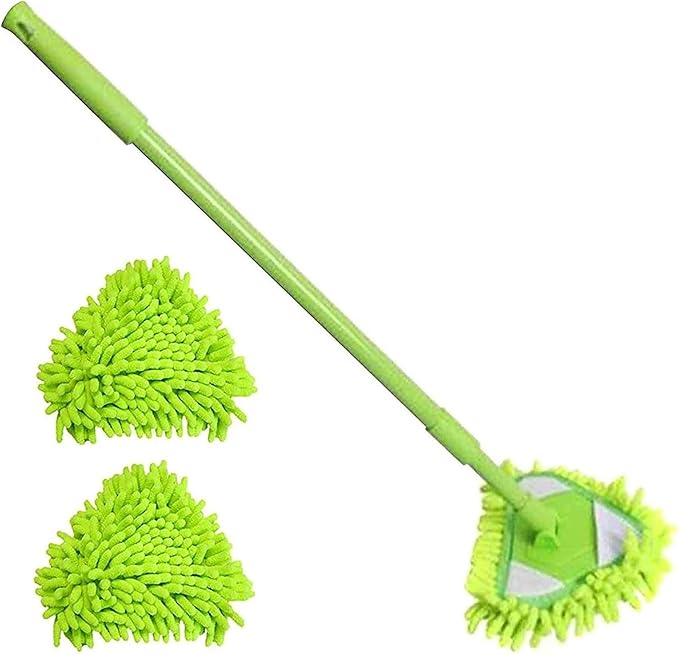180° Rotatable Adjustable Triangle Cleaning Mop, Wet and Dry Mop with Extendable Long Handle, Cleaning Mops with 2 Reusable Mops Heads for Bathroom Floor Wall Sofa Bed Bottom (Green)