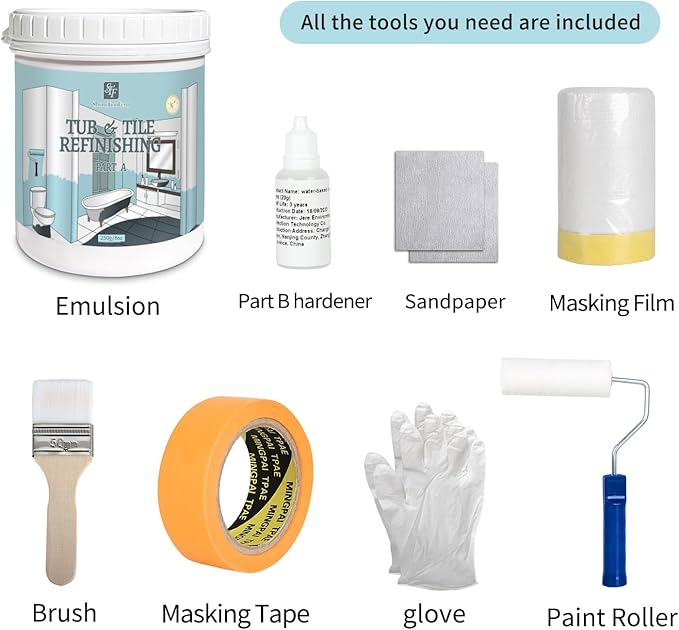White Ceramic Tub and Tile Refinishing Kit（32 FL Oz） - Bathtub, Bathroom Wall, Countertop, Sink Paint - Easy to Use, Waterproof, Low Odor, No Toxic (White 50-60 sq.ft)