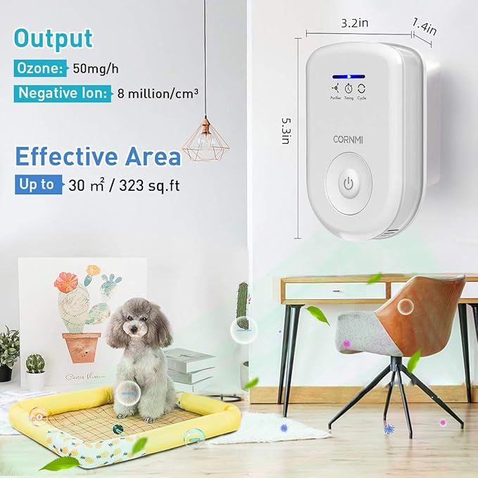 Air Purifiers Plug in Wall for Home, Small Odor Eliminator丨Ozone Negative Ion Dual Function丨Ionizer to Remove Smoke Pet Smell Portable Deodorizer Freshener Cleaner for Bedroom Bathroom Kitchen (White)