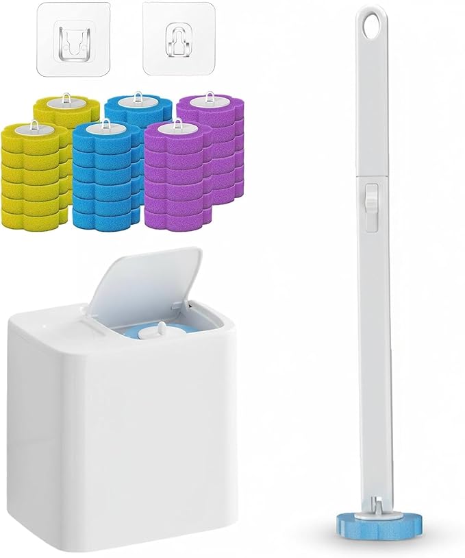 Disposable Toilet Cleaning Tool, with 18 Disinfecting Heads Included Holder & Refills,for Modern Bathrooms, Quick Cleaning for Toilet Bowl, Sink(White36)