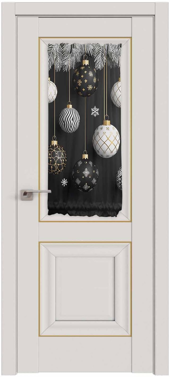 Christmas French Door Curtain Panel for Front Door, Black White Christmas Ornaments Pine Needle Slidelight Door Curtains with Tieback Light Filtering Privacy Panels for Doorway Entryway 25"x 40"