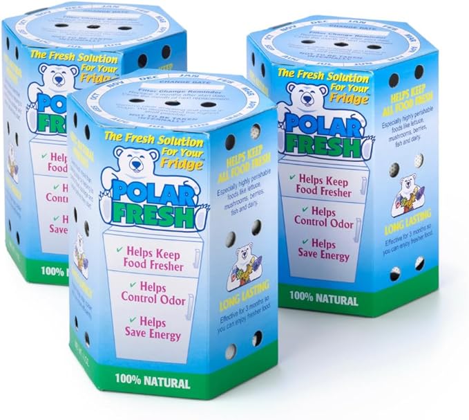 All-in-1 Refrigerator Deodorizer & Produce Saver by Polar Fresh 3 Pack – Fridge Odor Eliminator, Ethylene Gas Absorber, Fridge Moisture Absorber & Efficiency Booster; Surpasses Baking Soda & Charcoal