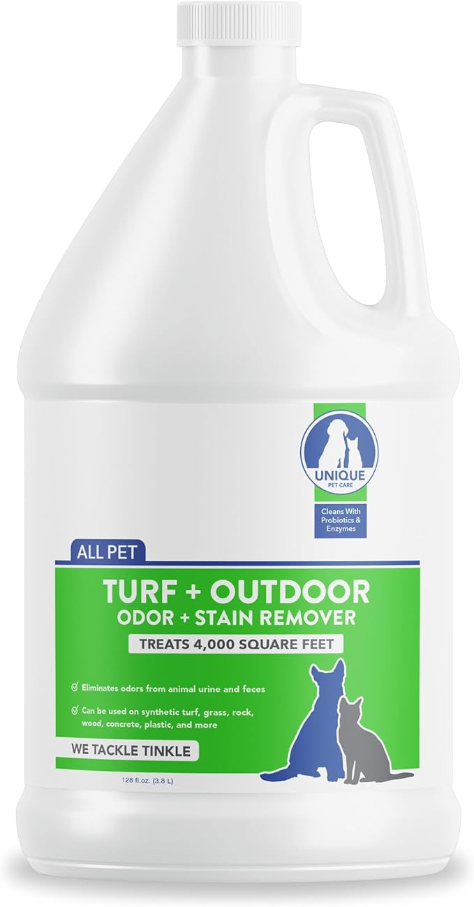Unique Turf & Outdoor Odor and Stain Remover, Turf Cleaner for Pet Urine Outdoor Dog Odor Eliminator, 128 oz. Bio-Enzymatic Liquid Concentrate