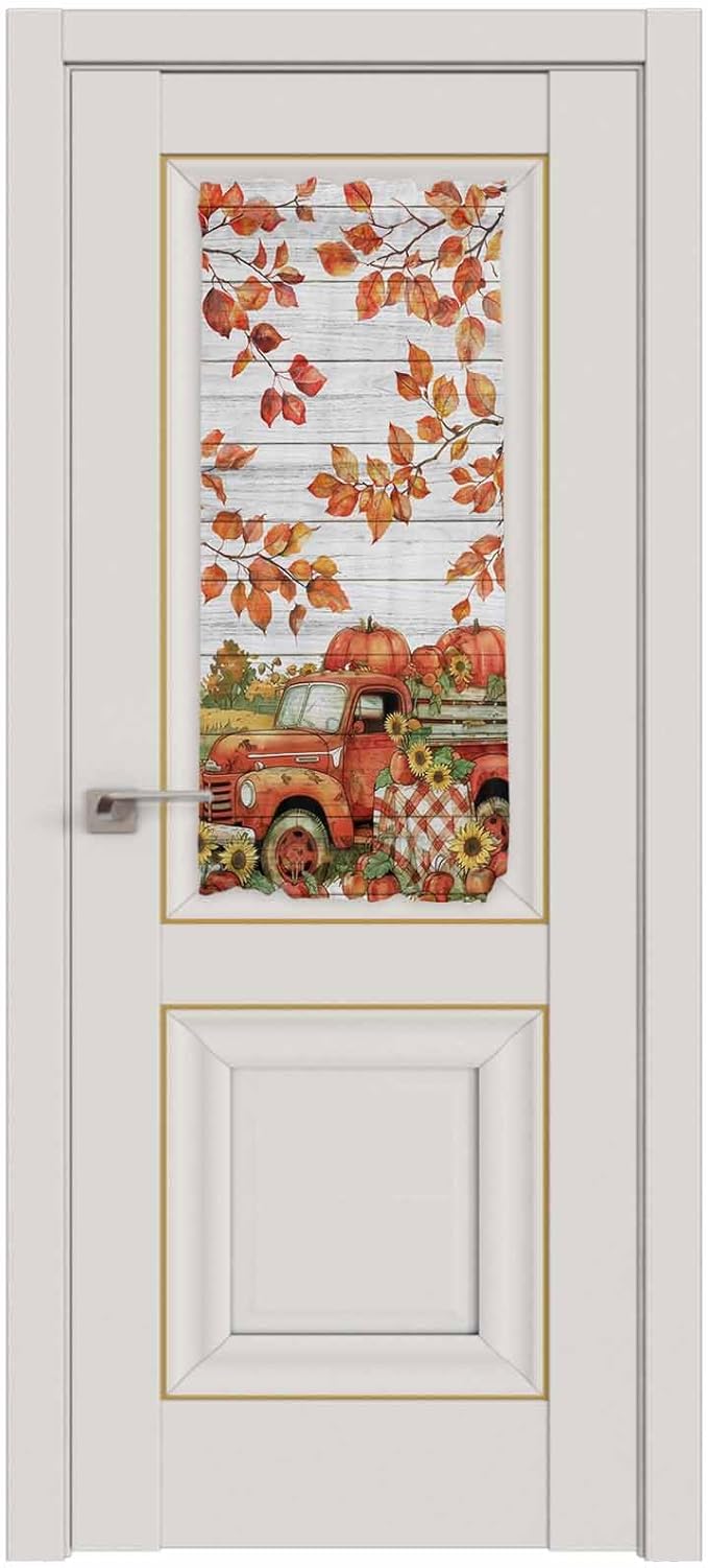 French Door Curtain Panel for Front Door, Fall Sunflower Pumpkins Retro Wood Countryside Slidelight Door Curtains with Tieback Light Filtering Privacy Panels for Doorway Entryway 25"x 40"
