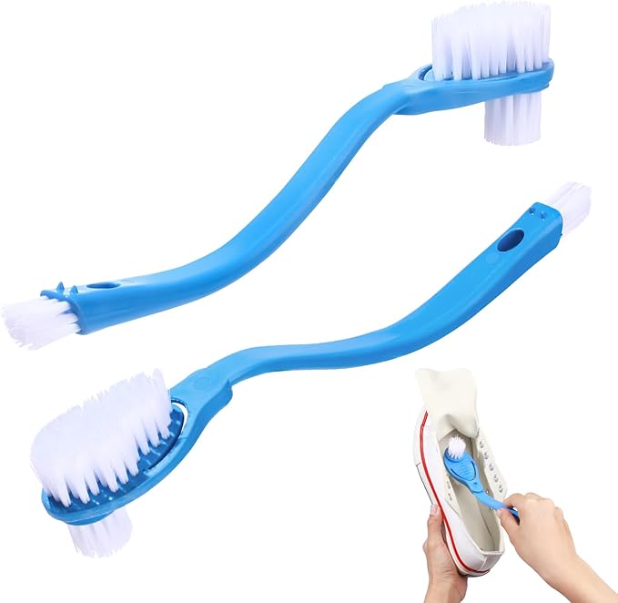 ISKYBOB 2 Pack Shoes Cleaning Brushes, Double Sided Shoe Sole Cleaner 10in Long Handle Shoe Wash Cleaner Large Boot Scrubber Insider Cleaner Tool Kits, Blue
