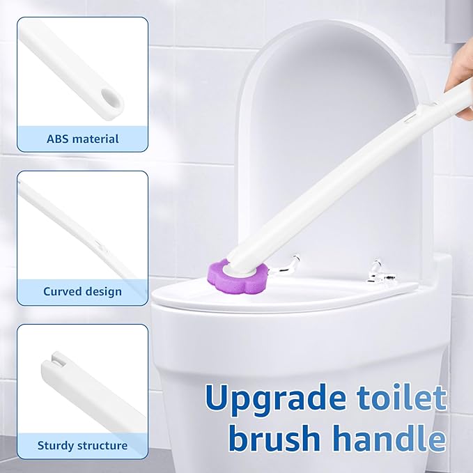 Toilet Bowl Cleaner Kit, Toilet Brush Cleaning System, Easy to Install Refills Pads Replacement Heads, Efficient Brush Disc Kit with Elongated Handle for Bathroom Cleaning(Purple)