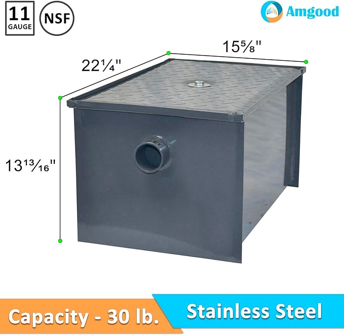30 LB Carbon Steel Grease Trap Interceptor for Restaurant Under Sink Kitchen