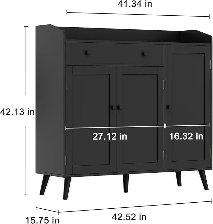 DIYART Black Large Shoe Cabinet fit up to Shoe Size 16, Shoe Storage Cabinet with 3 Doors and 1 Drawer, Wooden Shoe Organizer for entryway