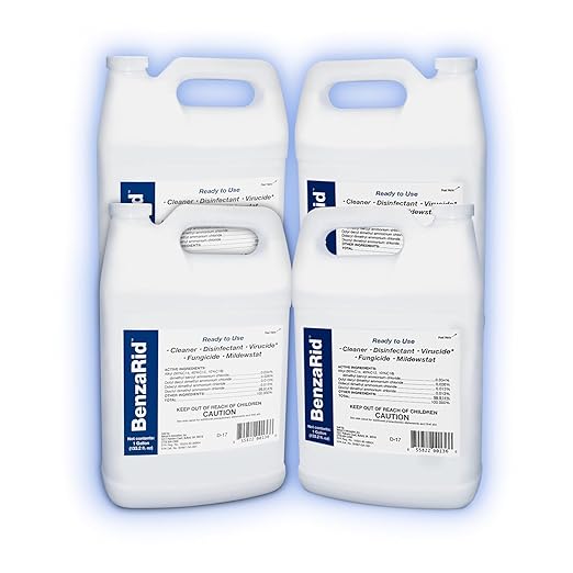 BenzaRid Professional Mold Killer Fungicide Kills Aspergillus Niger (Black Mold) H5N1 Pack | Multi-Purpose Fungicide, Mildewstat, Disinfectant, Virucide | EPA Reg. | 4 Gal Set