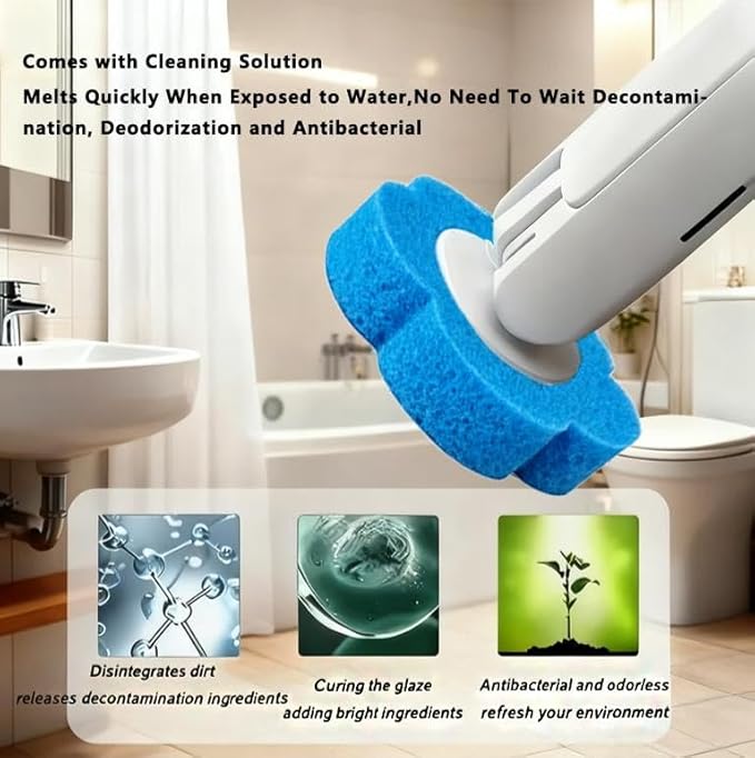 Disposable Toilet Brush, Toilet Bowl Wand Holder Set with 24PCS Cleaner Refills, Bathroom Cleaning System for Sink Bathtub Drain Wash Basin Urinal