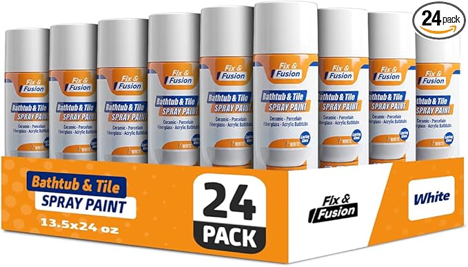 Fix & Fusion Bathtub & Tile Spray Paint, Multi-Surface Coating for Bathroom & Kitchen, High Adhesion, Water-Resistant, for Porcelain, Ceramic, Fiberglass, Countertops & More, White 13.5 oz (Pack of 24)