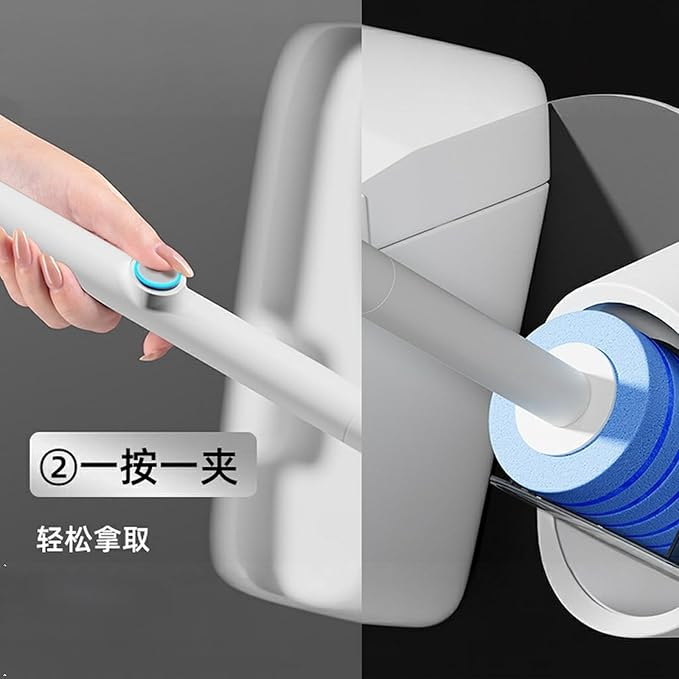 Disposable Toilet Cleaning System with 32 Refill Heads - Toilet Bowl Wand and Wall Mounted Holder, Deep Cleaning Bathroom Brush Kit with Storage Caddy (White)