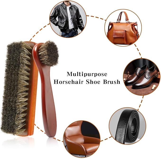 Shoe Brush, 2 Pcs Horsehair Shoe Brush Shoe Cleaning Brush Boot Brush for Leather, Shoe Brushes Shoe Shine Brush Brush Shoe Polish Brush for Cleaning and Care Leather Shoes Clean Dauber Applicators