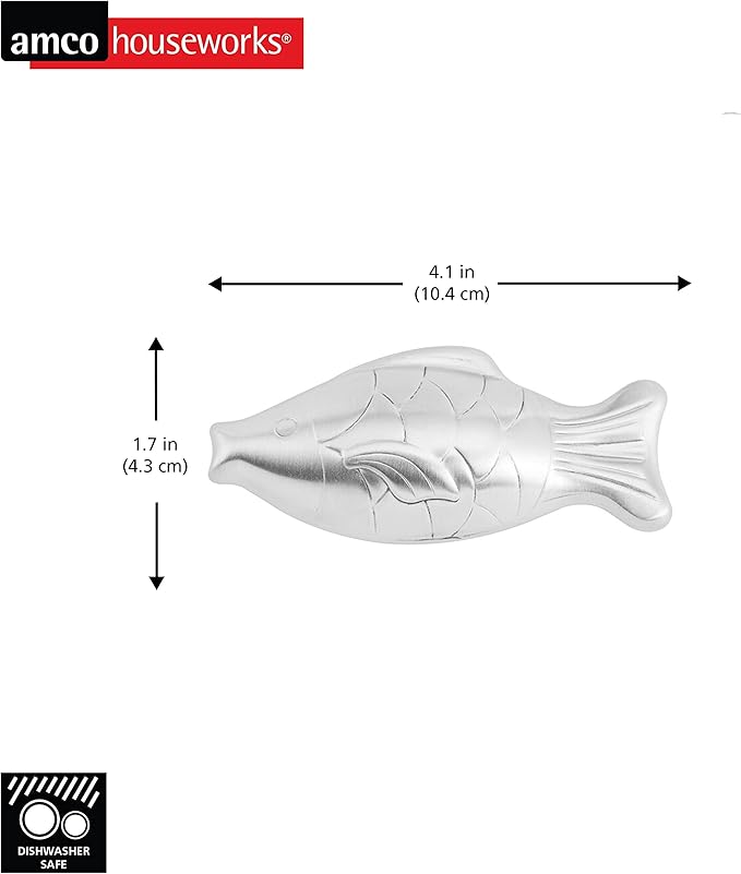 Amco Rub Away Bar, Stainless Steel Odor Absorber, Fish Shaped - Dishwasher Safe Kitchen & Outdoor Essential for Garlic, Onion, Fishing, Hiking Odors - Natural Odor Remover