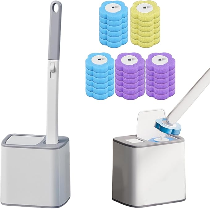 Disposable Toilet Cleaning System|Disposable Toilet Brush with 30 Refill Pads, Wall-Mounted Brush with Replacement Heads and Holders 360 Degree Cleaning for Bathtub Sink Wash Basin