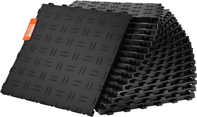 VEVOR Garage Floor Tiles 12 x 12 x 0.53 inch, Interlocking Design Ease of Installation Double-Sided Texture Non-Slip Sturdiness, for Garages, Basements, Repair Shops, Black, 50 Pack