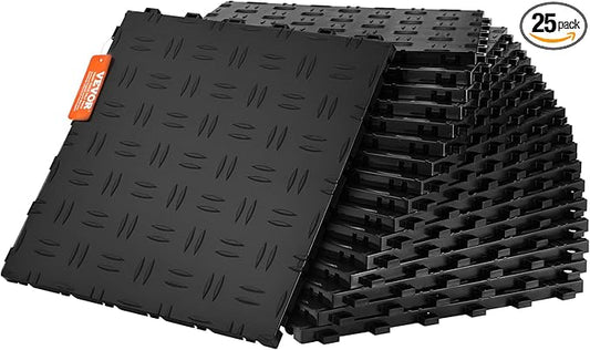 VEVOR Garage Floor Tiles 12 x 12 x 0.53 inch, Interlocking Design Ease of Installation Double-Sided Texture Non-Slip Sturdiness, for Garages, Basements, Repair Shops, Black, 25 Pack
